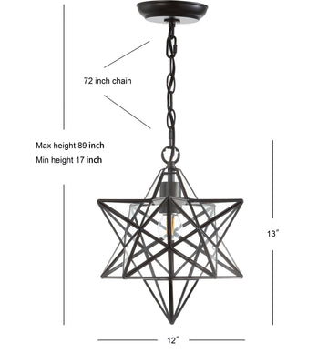 Stellaa 12" Moravian Star Metal/Clear Glass LED Pendant - JONATHAN Y